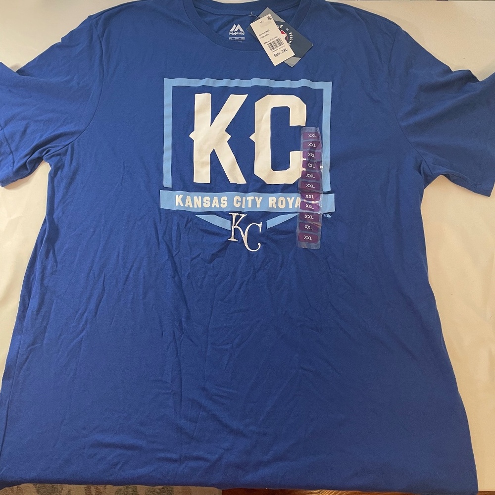Kansas City Royals Baseball Tee T-Shirt XX- Blue Pullover Men's Majestic New NWT